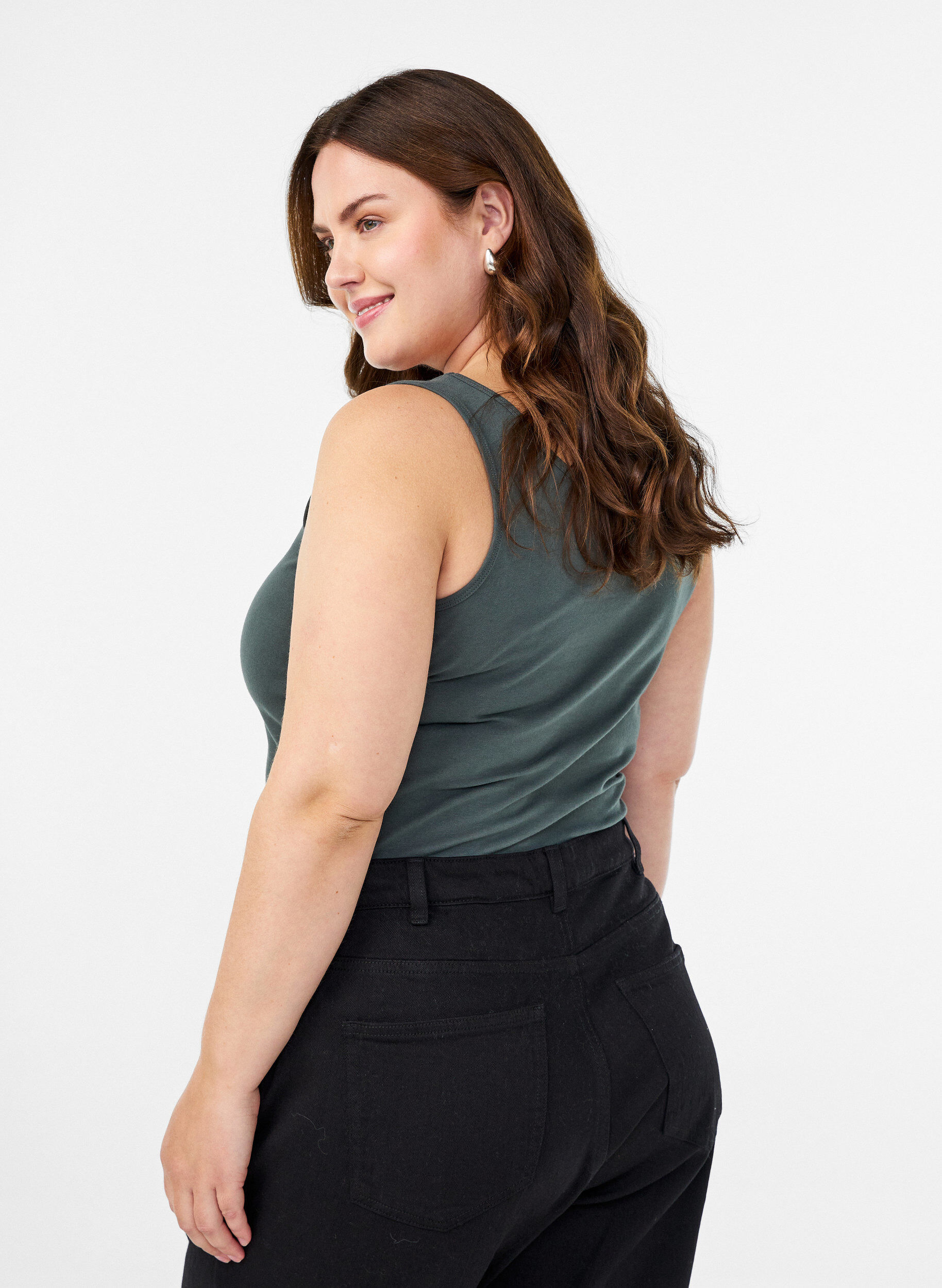 ZizziPodstawowy top bawelniany w jednolitym kolorze, Zielony, Model image number 2