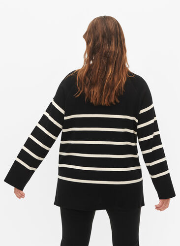 Wiskozowy sweter w paski, Black/Sandshell S., Model image number 1