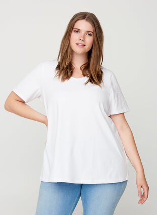 Koszulka typu basic z dekoltem w serek, Bright White, Model image number 0