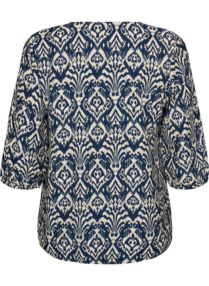 Bluzka z wiskozy w krate z 3/4-sleeves, Niebieskie, Packshot image number 1