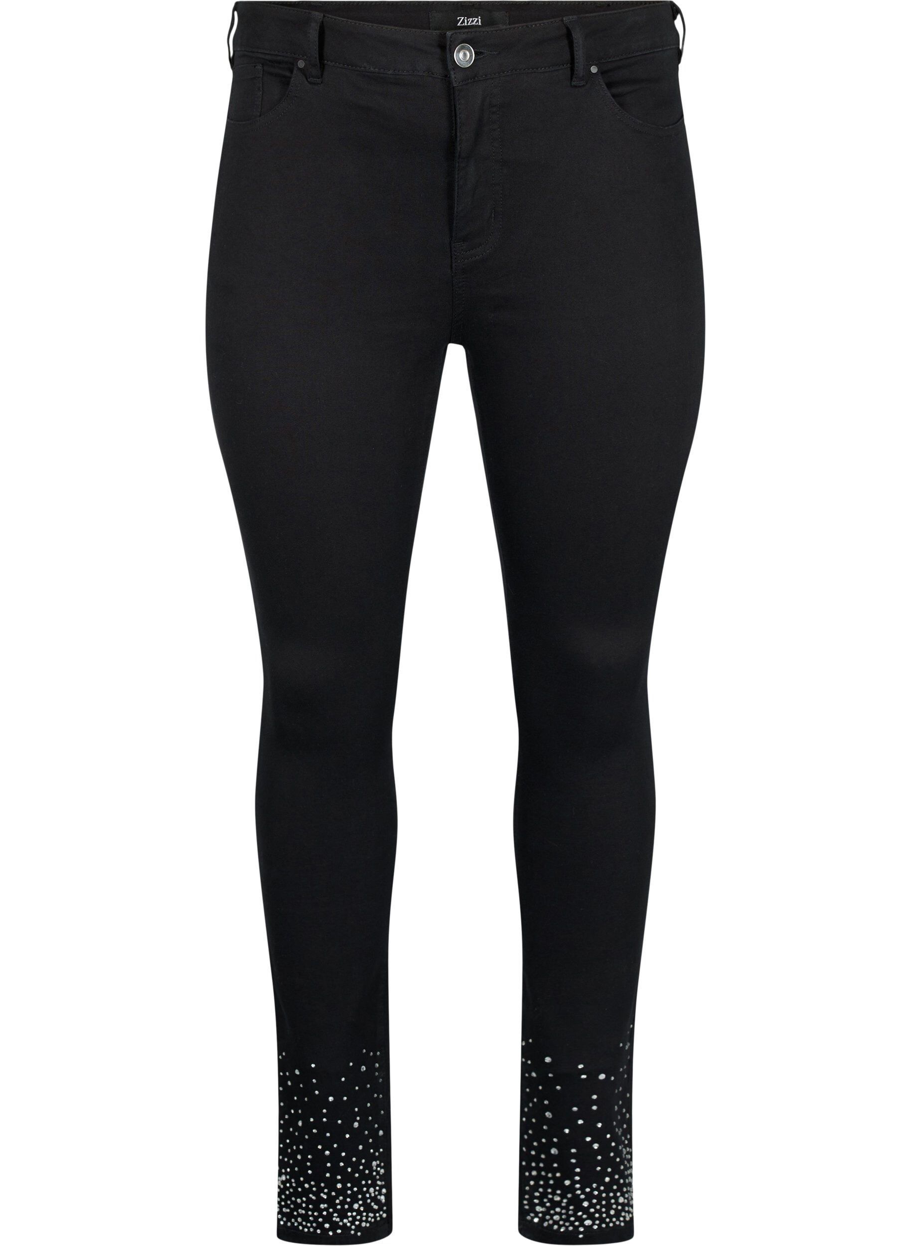 Zizzi  Jeansy Amy z wysokim stanem i krysztalkami, Black, Packshot image number 0