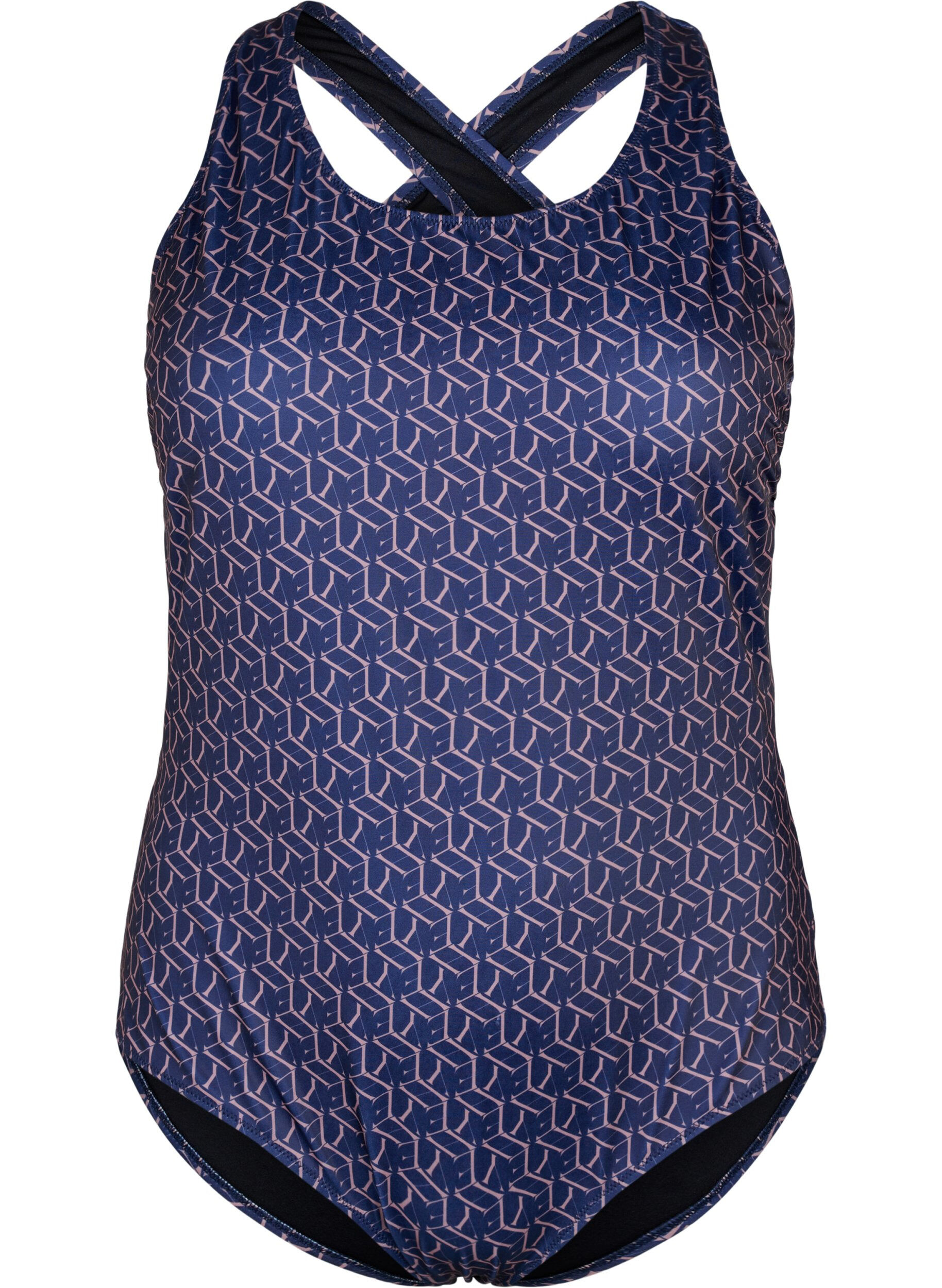 Zizzi Swimsuit with print and crossed back, Text Print, Packshot image number 0