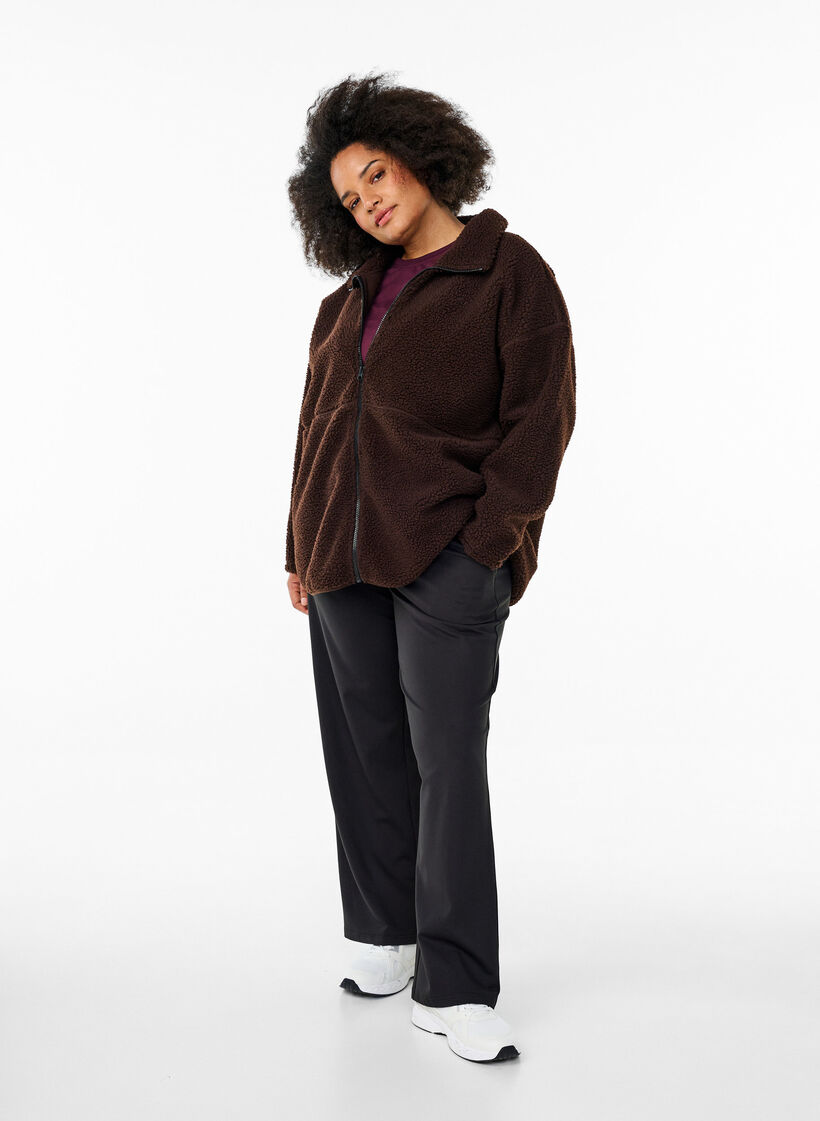 Kurtka teddy z polaru o sportowym fasonie z zamkiem blyskawicznym, Brązowy, Model image number 1