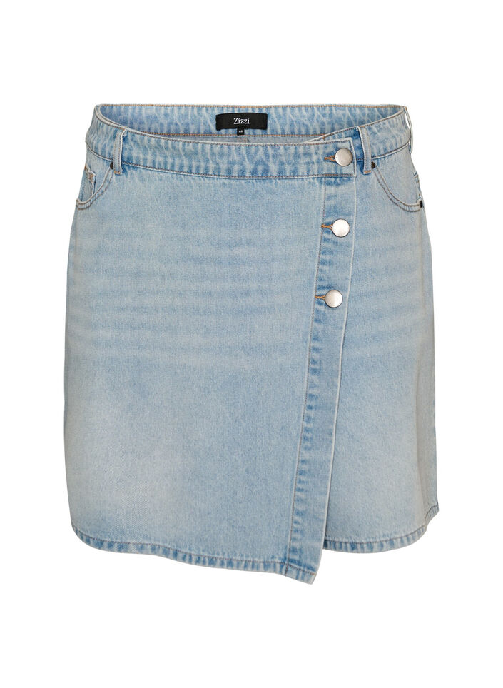 Jeansszorty z efektem kopertowym i wysokim stanem, Niebieskie, Packshot image number 0