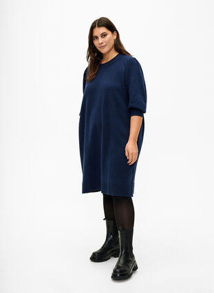 Dzianinowa sukienka z bufiastymi rekawami o dlugosci 3/4, N. Blazer/Black Mel., Model image number 2