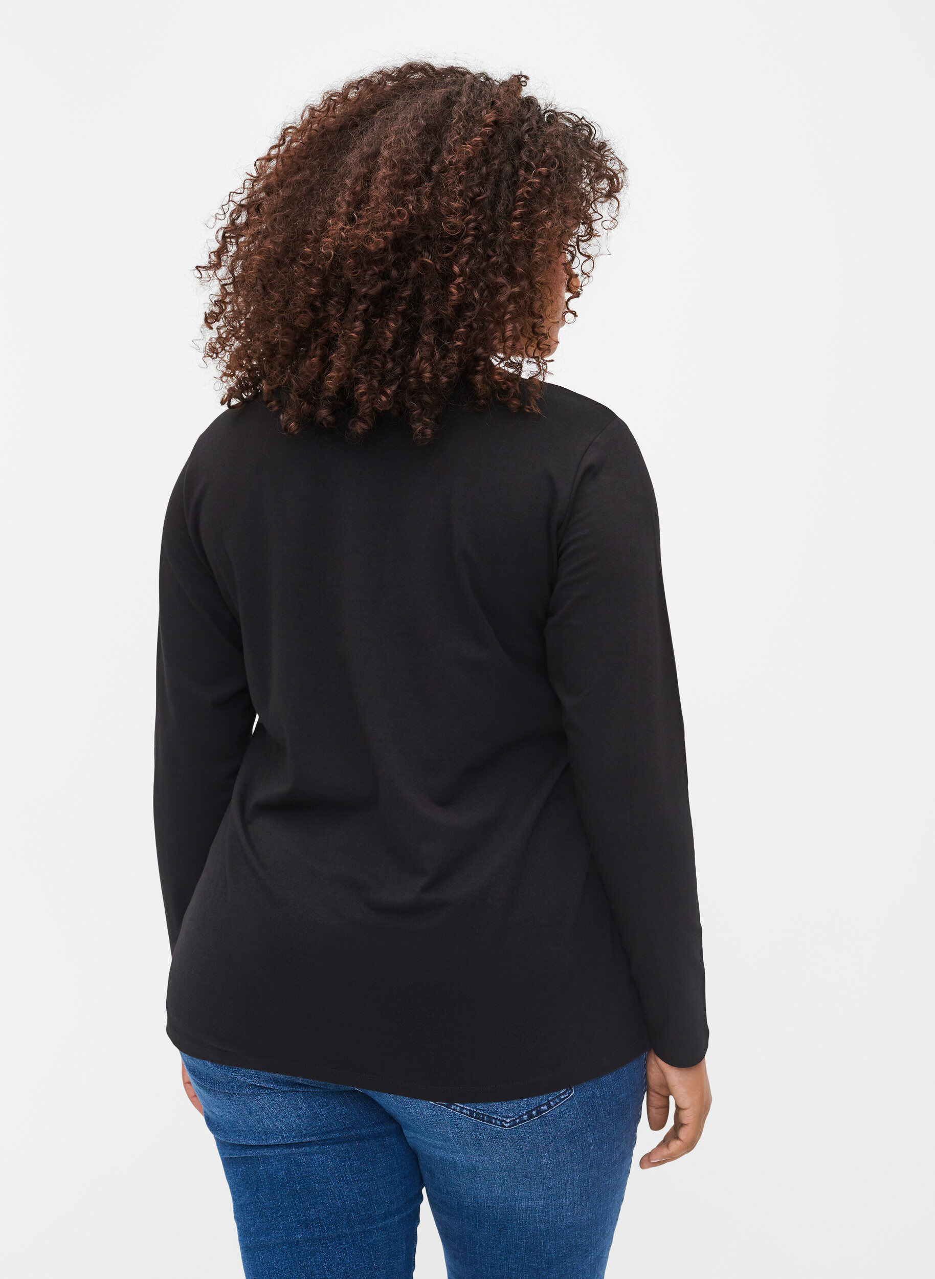 Zizzi Prosty top z bawelny, Solid Black, Model image number 1
