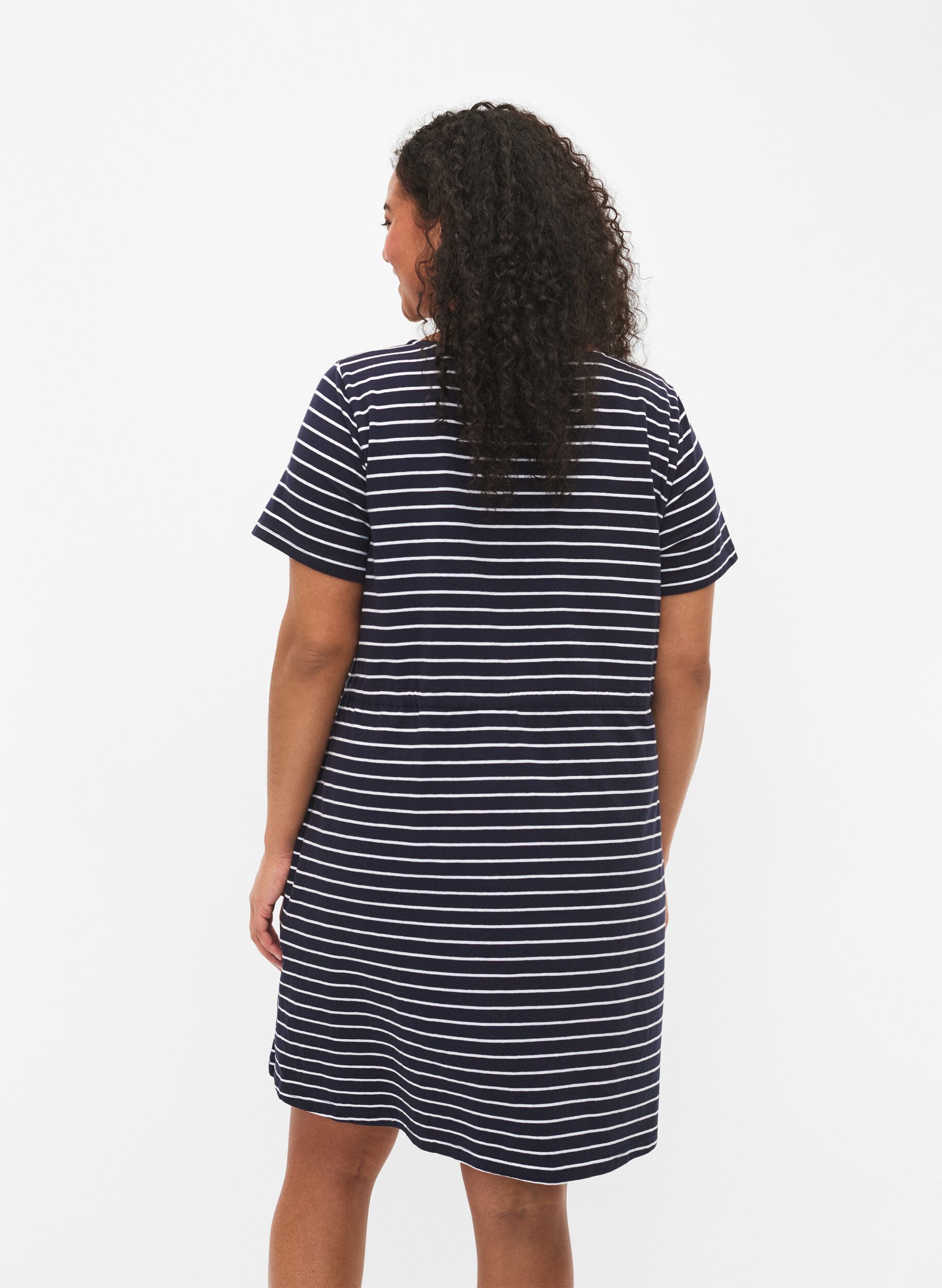 Zizzi Striped tunic in cotton with short sleeves, Night Sky Stripe, Model image number 1