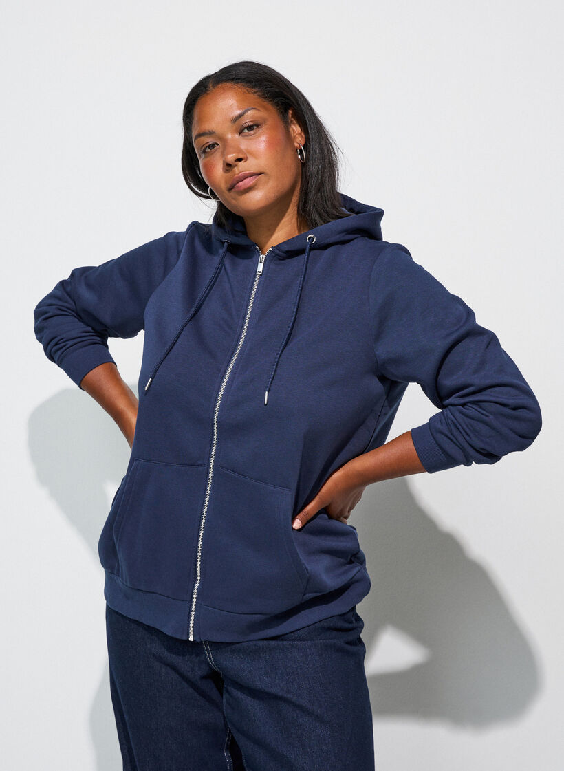 Bluza z kapturem, zamkiem blyskawicznym i kieszeniami, Niebieskie, Model image number 3
