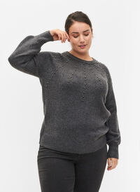 Dzianinowy sweter z koralikami, Dark Grey Melange, Model