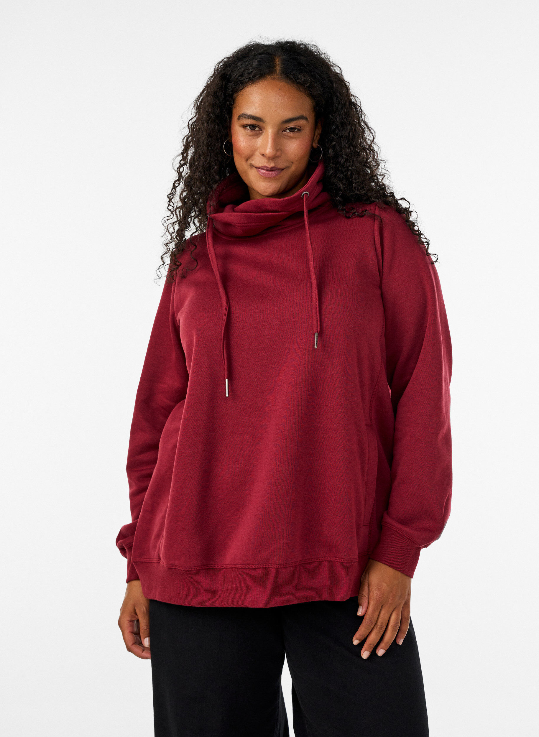Bluza z wysokim kolnierzem i kieszeniami, Czerwony, Model