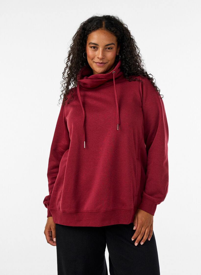 Bluza z wysokim kolnierzem i kieszeniami, Czerwony, Model image number 0