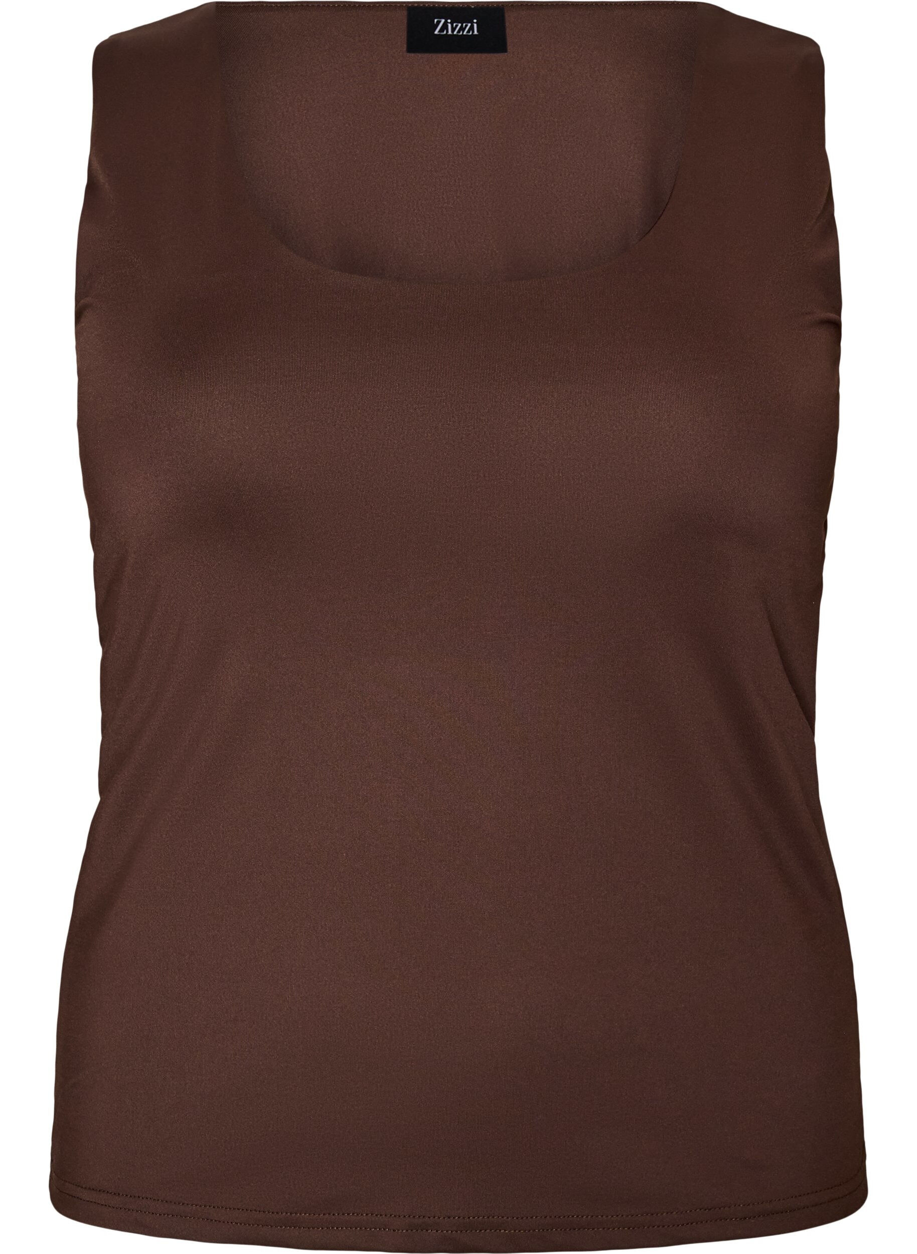 ZizziDopasowany top basic z gladkiego materialu, Brązowy, Packshot image number 0