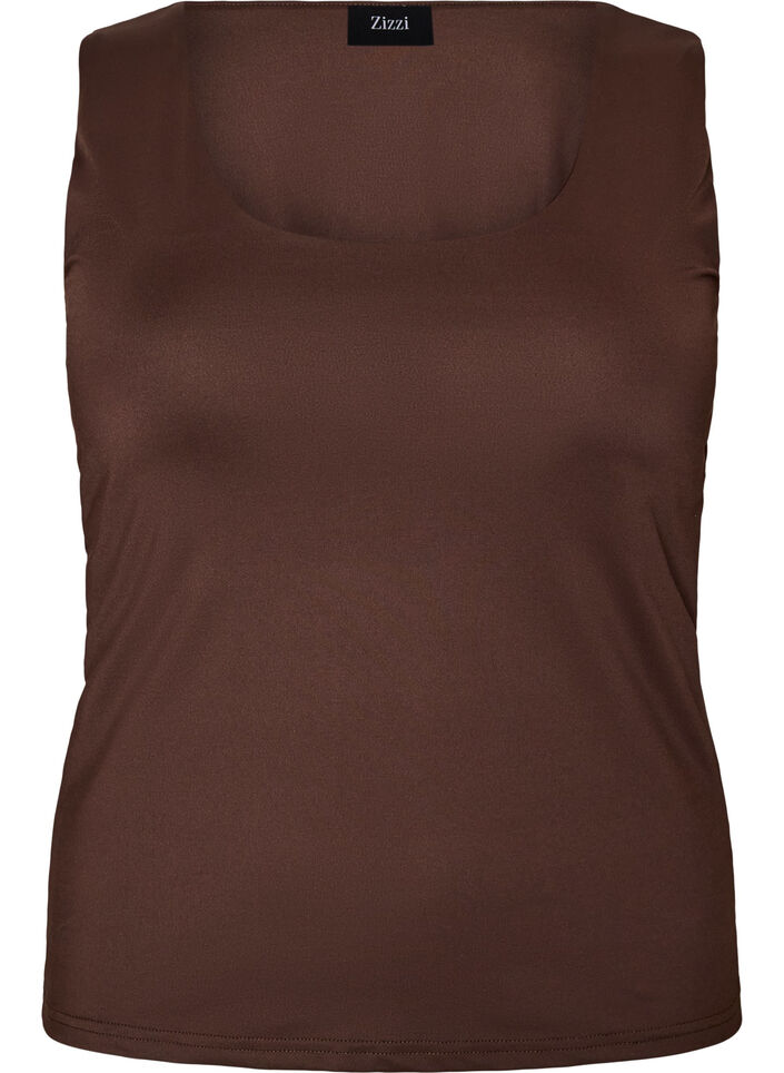 Dopasowany top basic z gladkiego materialu, Brązowy, Packshot image number 0