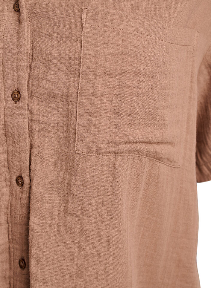 Bluzka z bawelnianej muslinowej tkaniny z kr&oacute;tkim rekawem, Brązowy, Packshot image number 2