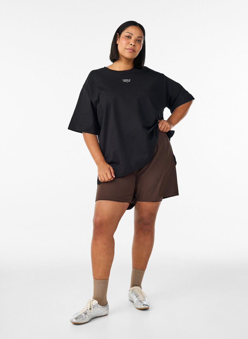 Koszula z nadrukiem i luznym krojem, Czarne, Model image number 1