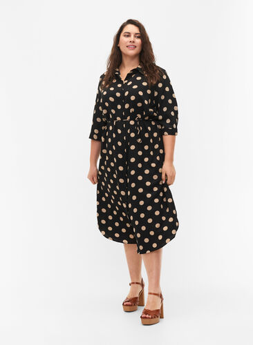 Flash - Koszulowa sukienka z nadrukiem, Black Brown Dot, Model image number 0