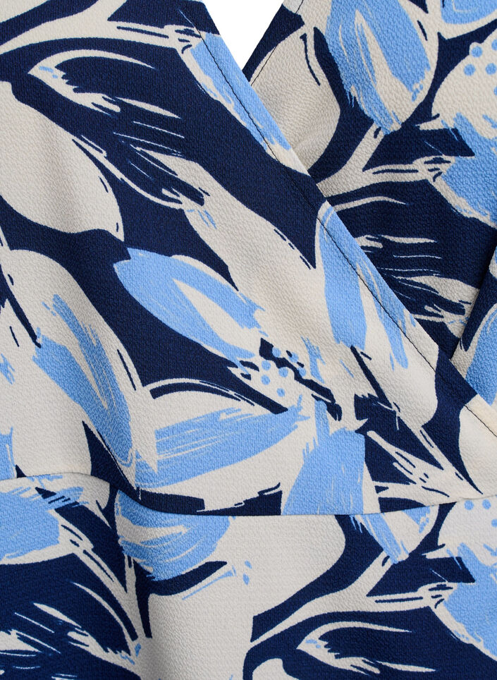 Kopertowa sukienka z wzorem kwiat&oacute;w i kr&oacute;tkimi rekawami, Niebieskie, Packshot image number 2