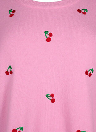 Dzianinowa bluzka z rekawem 3/4 z wisnia, B.Pink/Wh.Mel/Cherry, Packshot image number 2