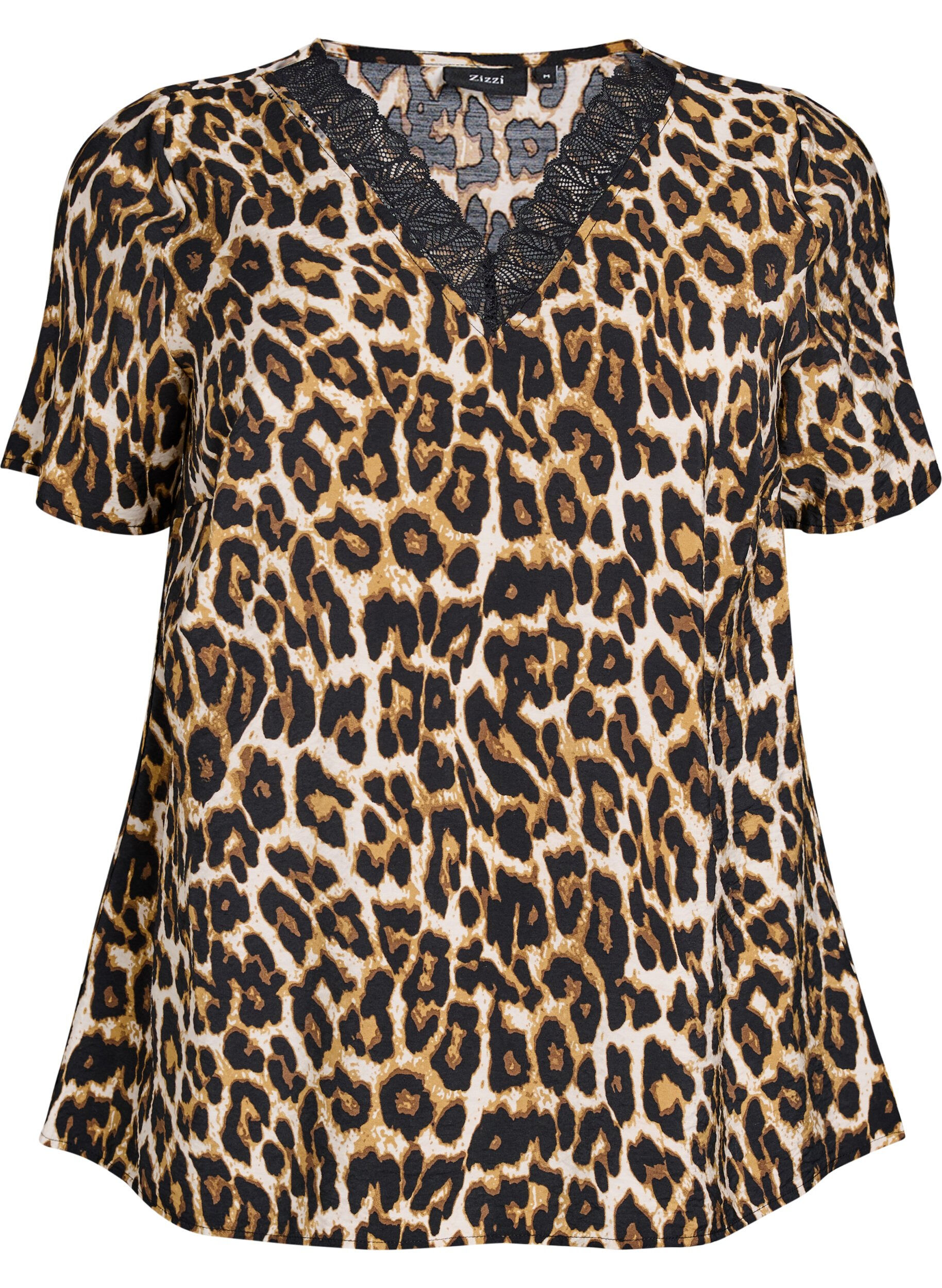 Bluzka z wiskozy z kr&oacute;tkim rekawem i koronkowym wykonczeniem