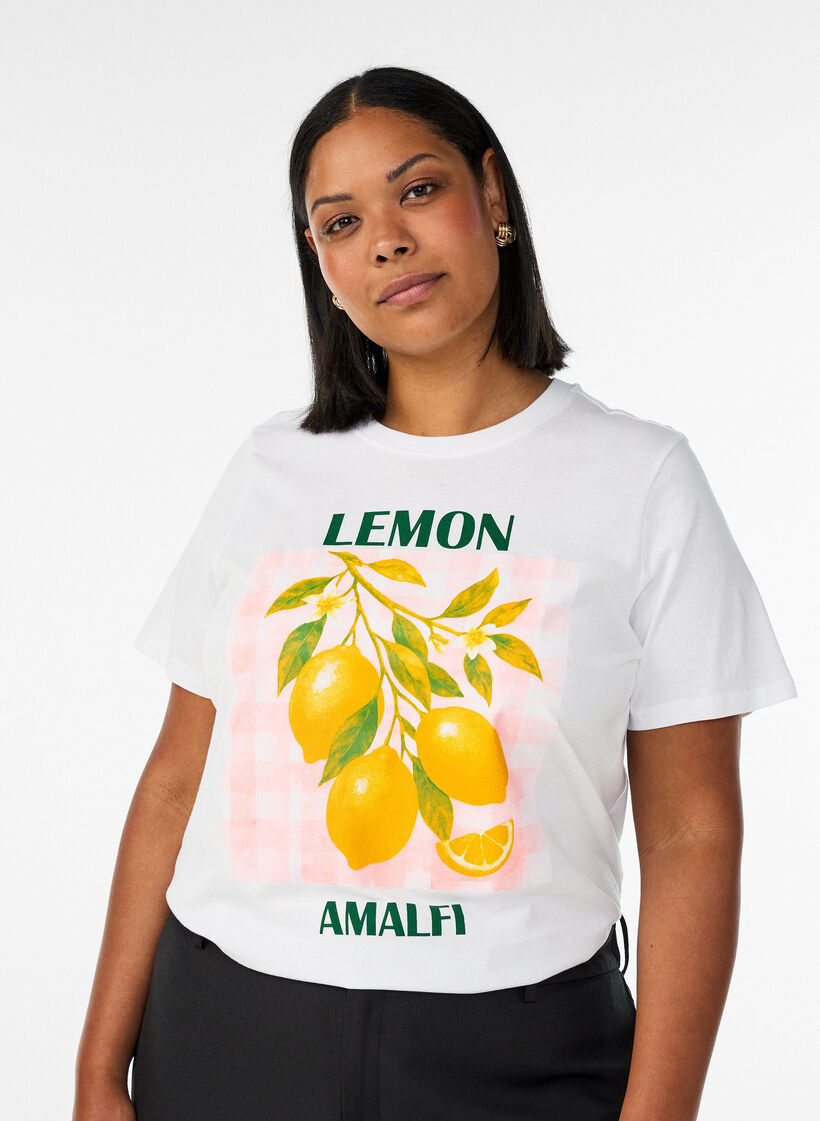 Bawelniana koszulka z nadrukiem, Biały, Model image number 0