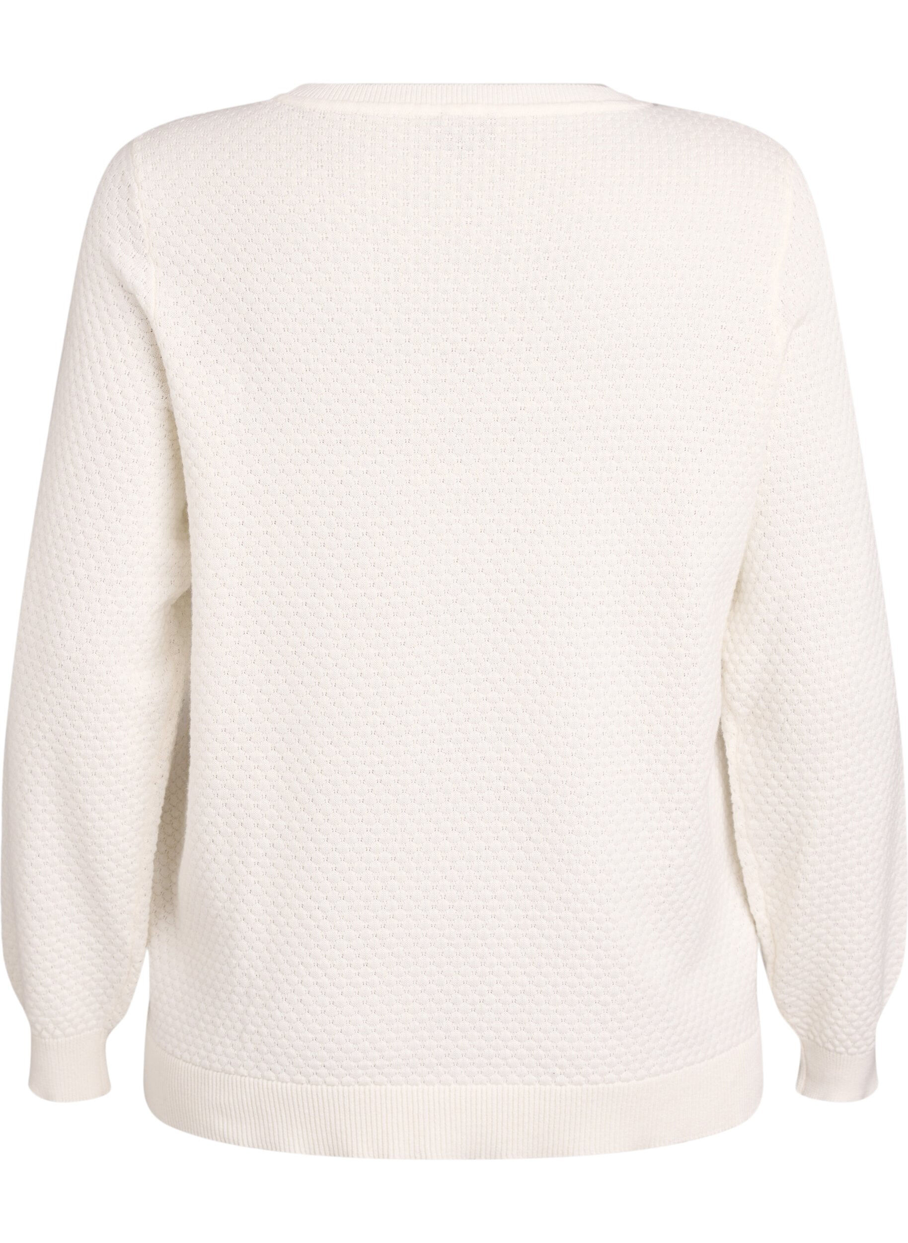 Zizzi Bluzka dzianinowa z bawelny z fakturowanym wzorem, Biały, Packshot image number 1