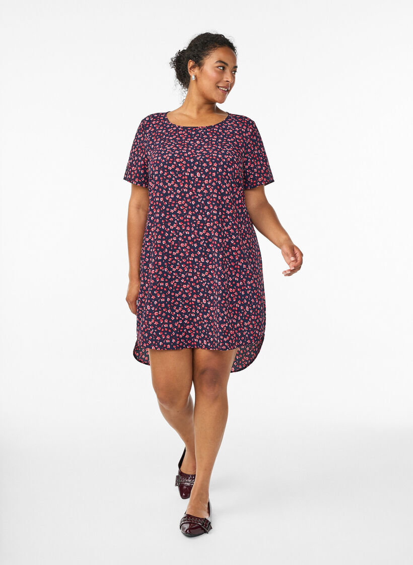 Sukienka z nadrukiem i kr&oacute;tkimi rekawami, Niebieskie, Model image number 1