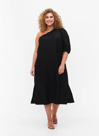 Sukienka na jedno ramie z wiskozy, Black, Model