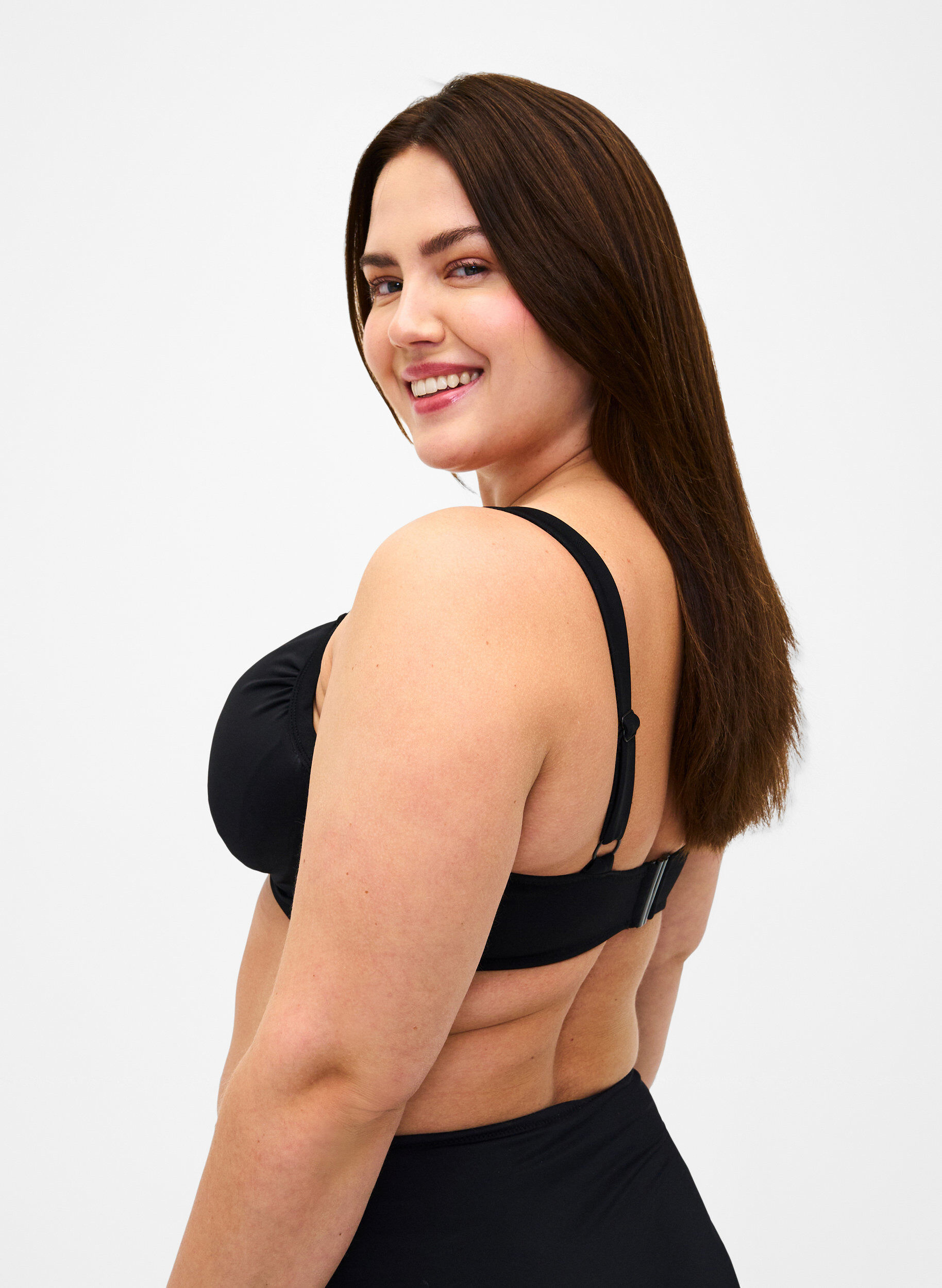Zizzi Biustonosz z fiszbinami z drapowaniem, Czarne, Model image number 2