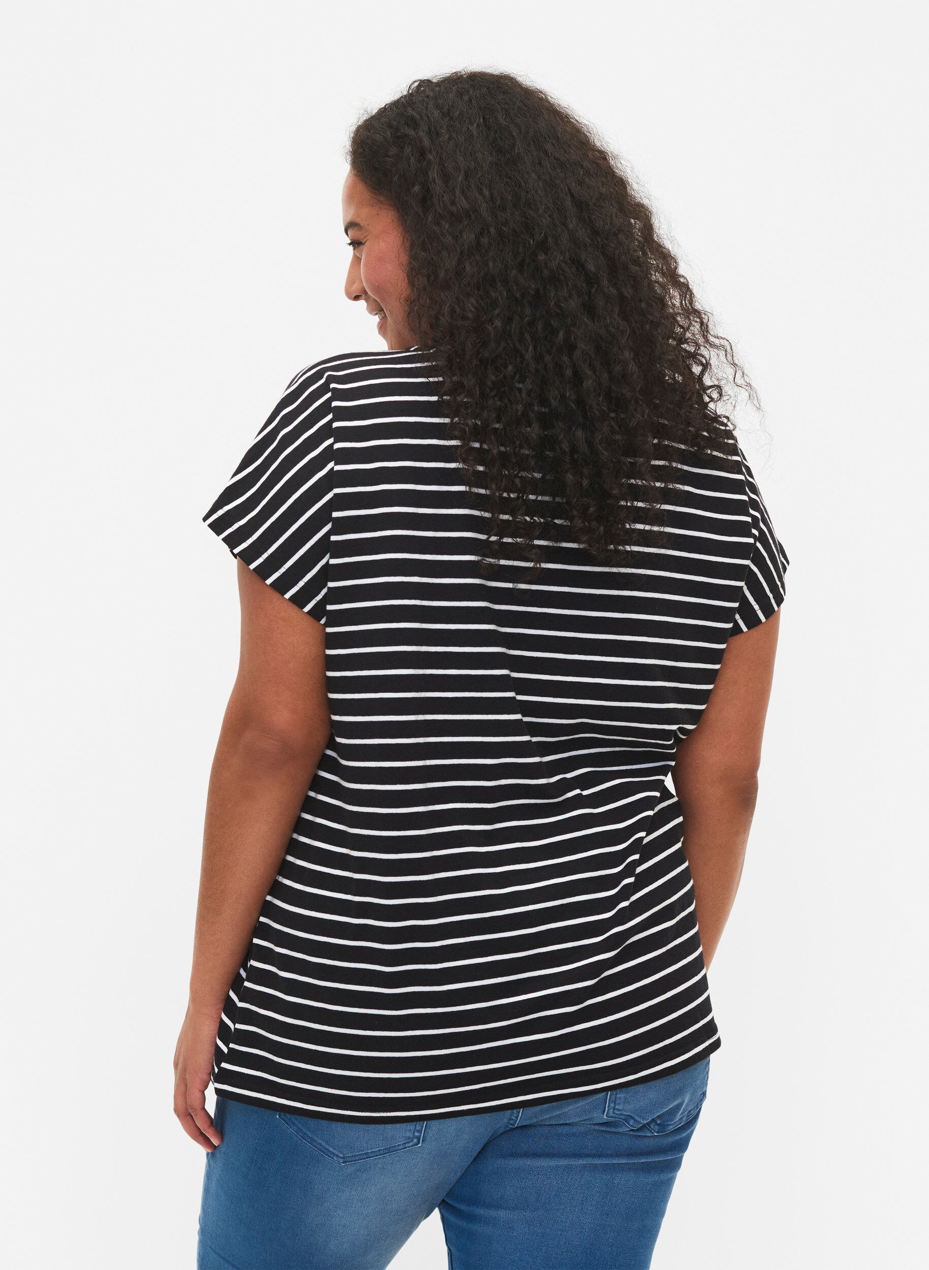 ZizziBawelniana koszulka w paski, Black W. Stripe, Model image number 1
