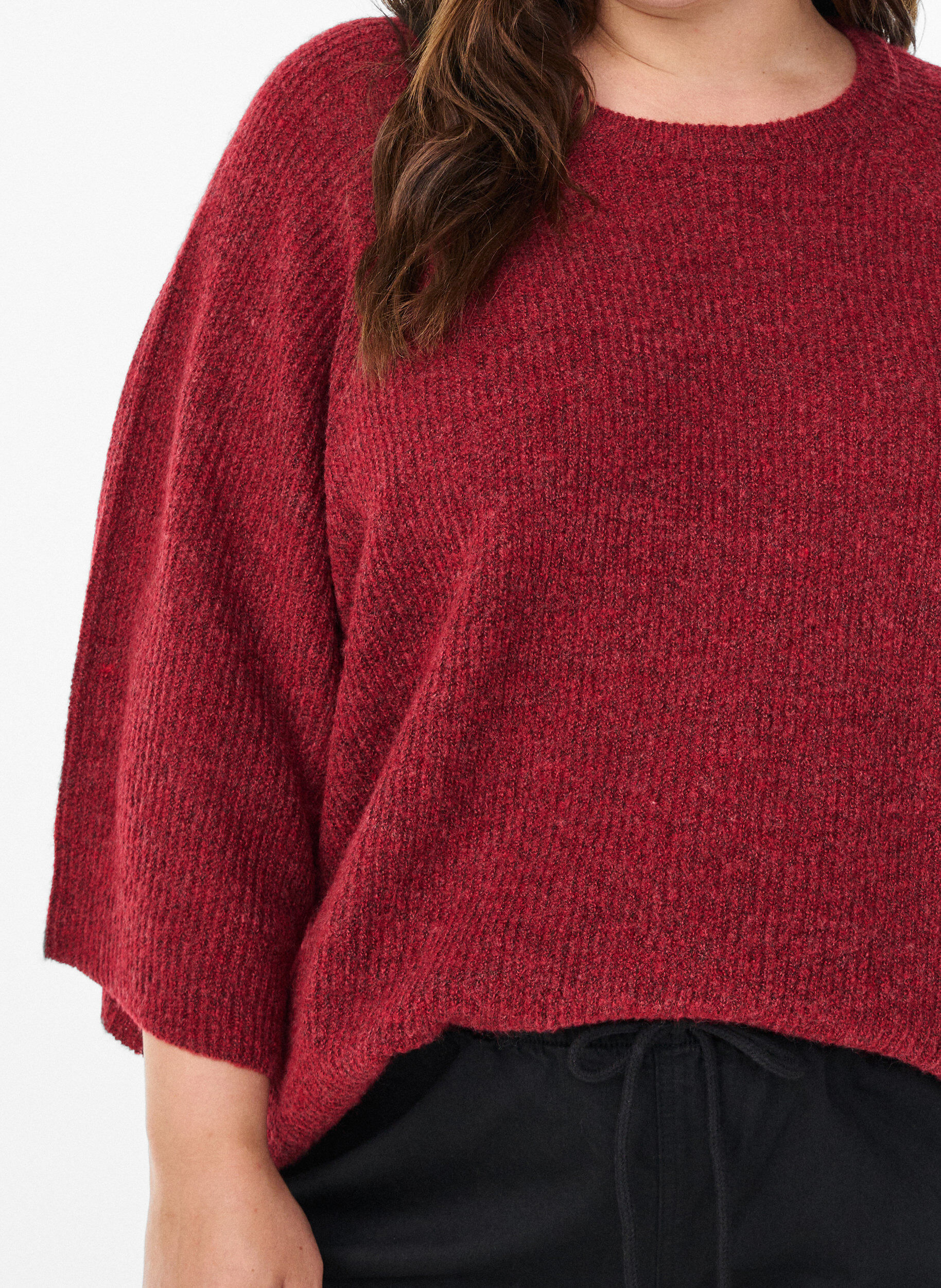 ZizziPrazkowany sweter z rekawami 3/4, Czerwony, Model image number 3