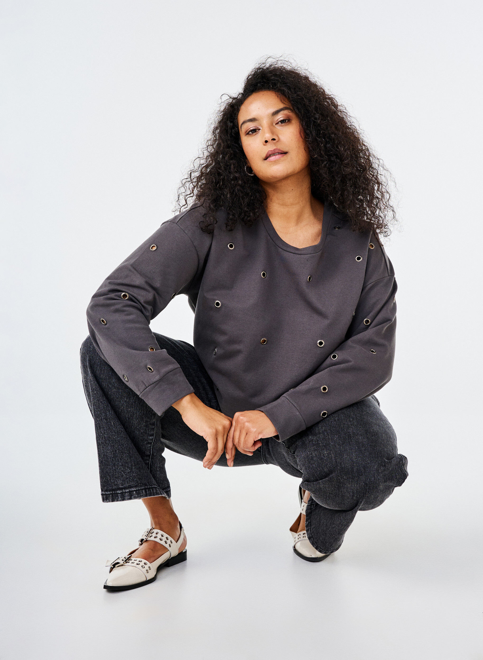 Zizzi Bluza z oczkami, Ciemnoszary, Image image number 0