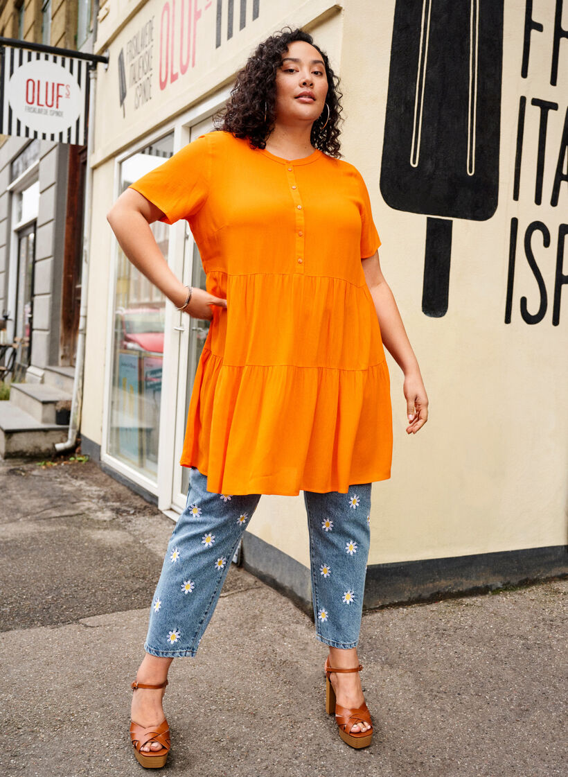 Trapezowa sukienka z wiskozy z krótkimi rekawami, Exuberance, Image image number 0