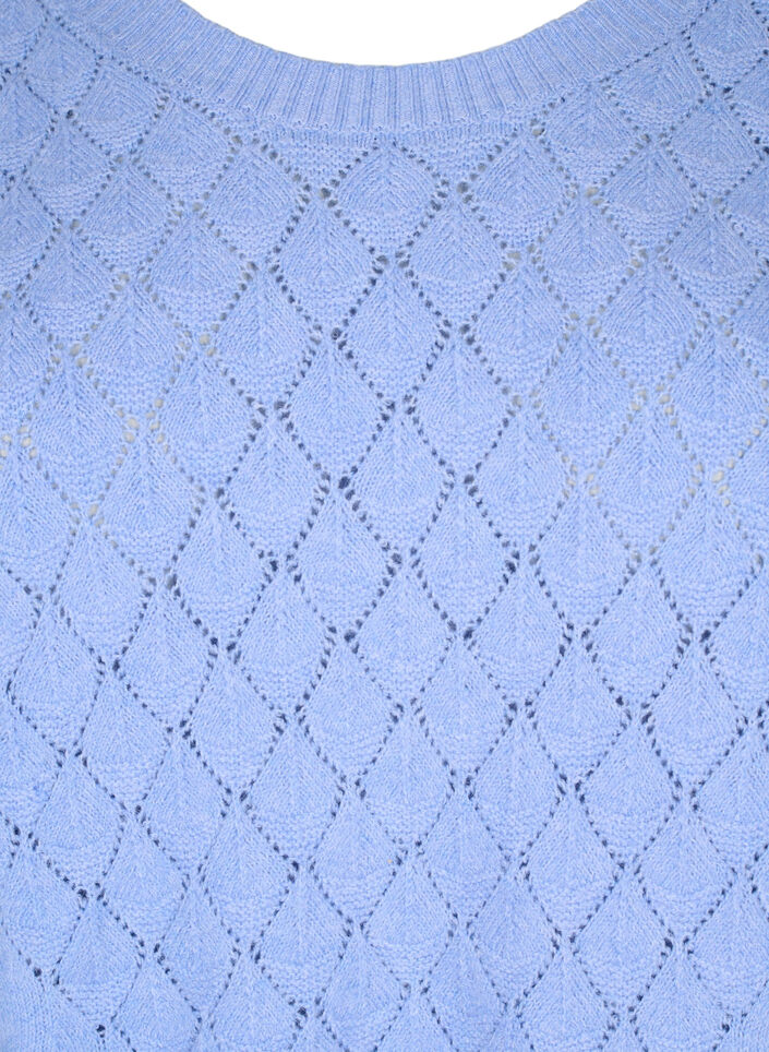 Dzianinowa bluzka z koronkowym wzorem, Cornflower Blue Mel., Packshot image number 2