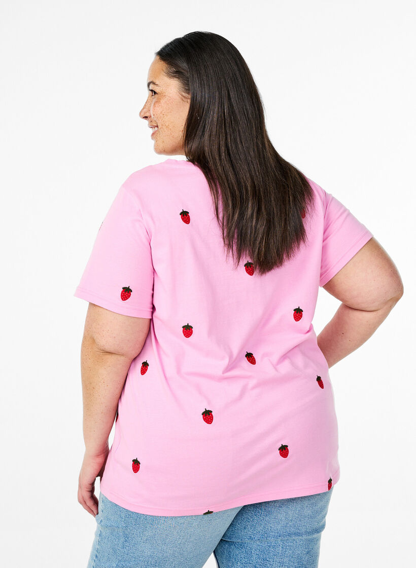 Koszulka z bawelny organicznej z haftowanymi motywami, R&oacute;żowy, Model image number 2