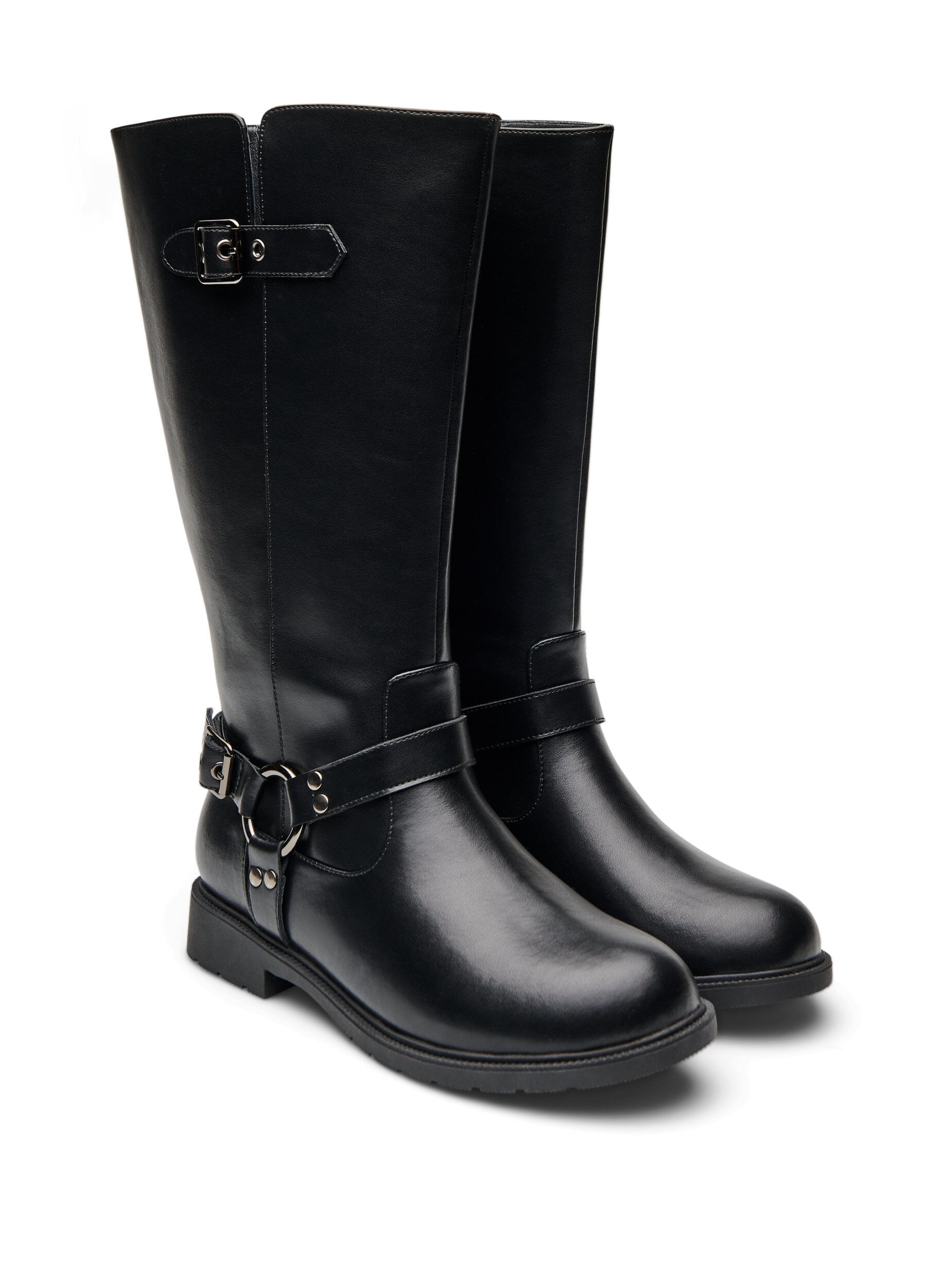 ZizziWysokie buty sk&oacute;rzane z ozdobnymi klamrami, Czarne, Packshot image number 1