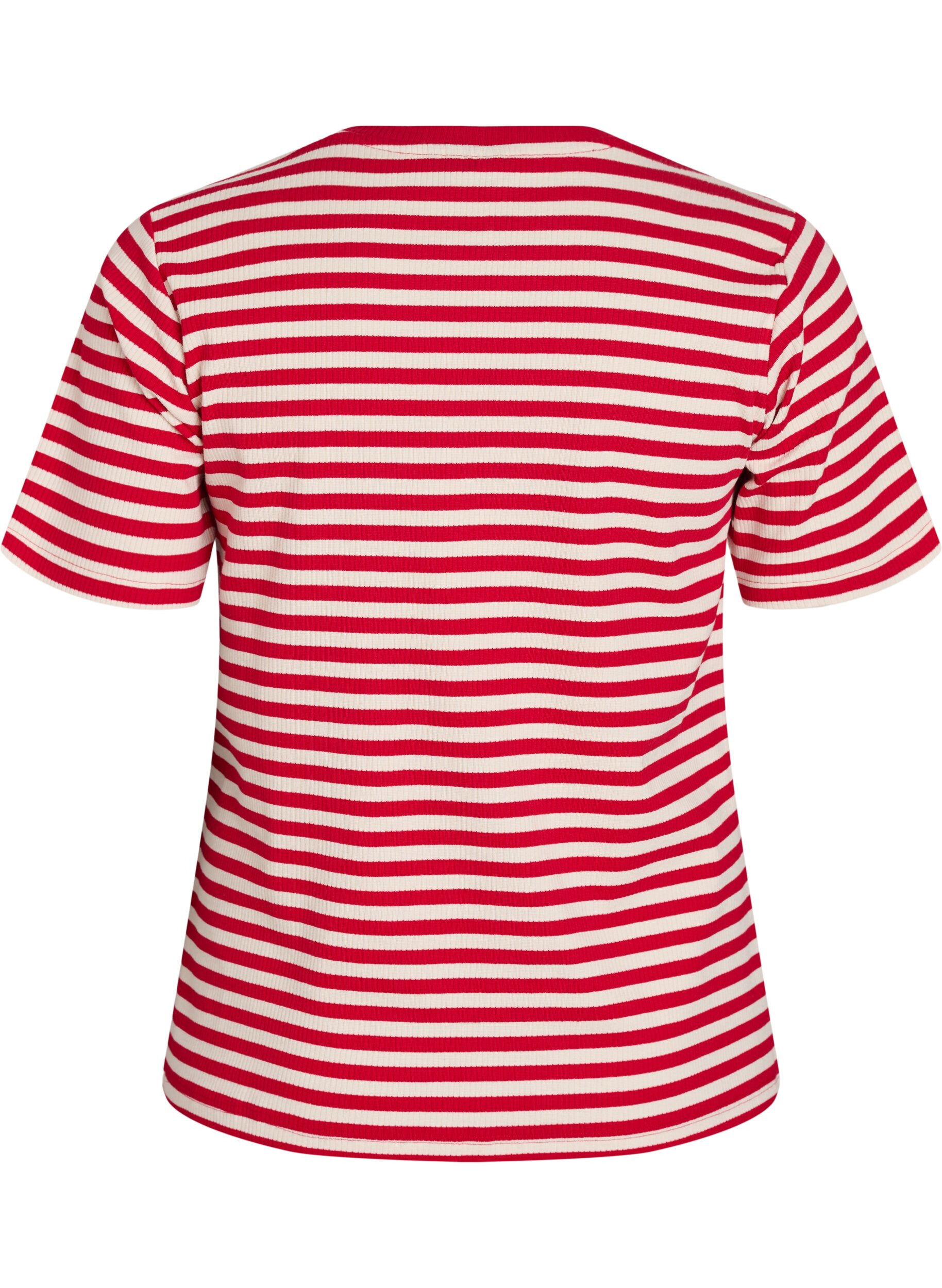 ZizziT-shirt w paski o prazkowanej fakturze, Czerwony, Packshot image number 1