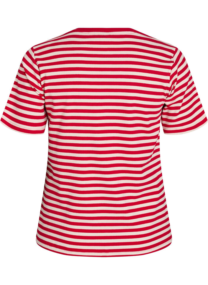 T-shirt w paski o prazkowanej fakturze, Czerwony, Packshot image number 1