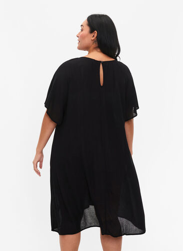 Wiskozowa sukienka z krótkim rekawem, Black, Model image number 1