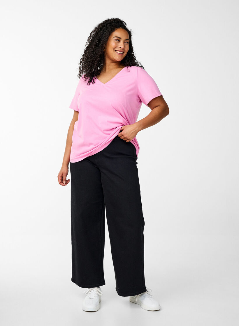 FLASH – T-shirt z dekoltem w serek, Różowy, Model image number 1