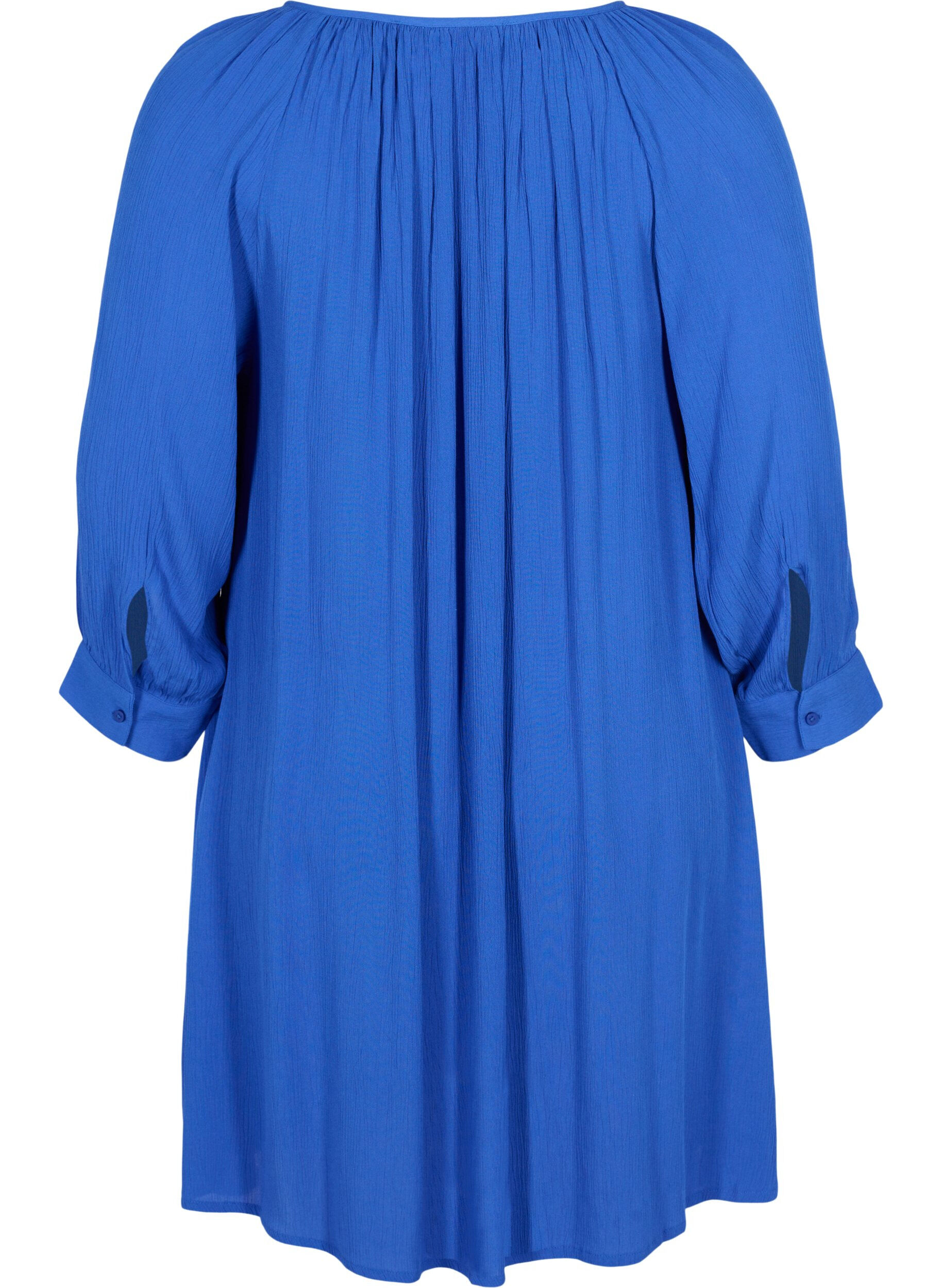 Zizzi Viscose tunic with 3/4 sleeves, Dazzling Blue, Packshot image number 1