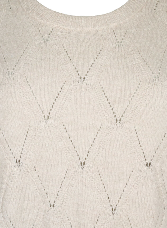 Dzianinowa sukienka z dlugimi rekawami i azurowym wzorem, Birch Mel., Packshot image number 2