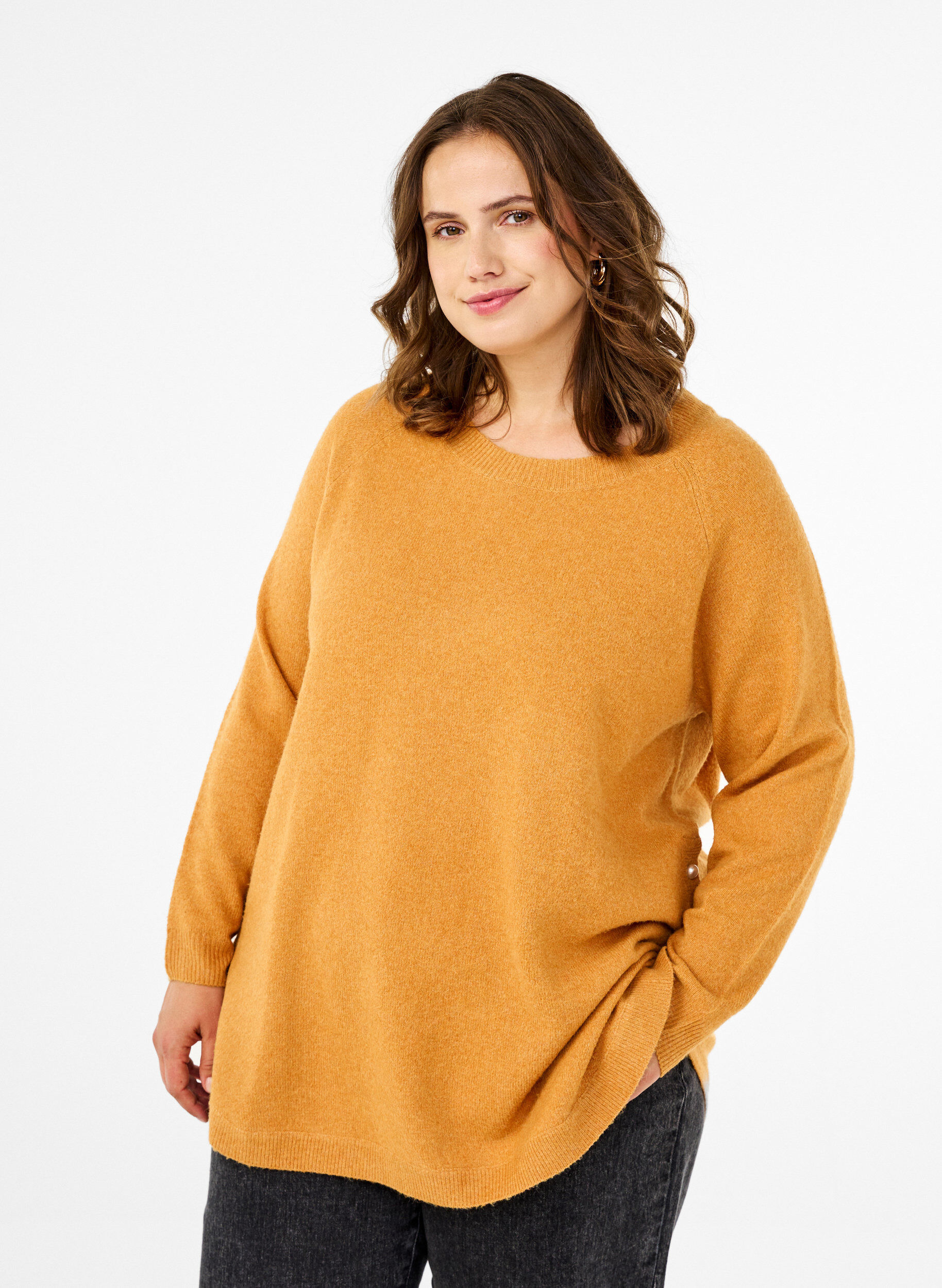 Zizzi Dzianinowa bluzka z koralikami, Yam White Mel., Model image number 0