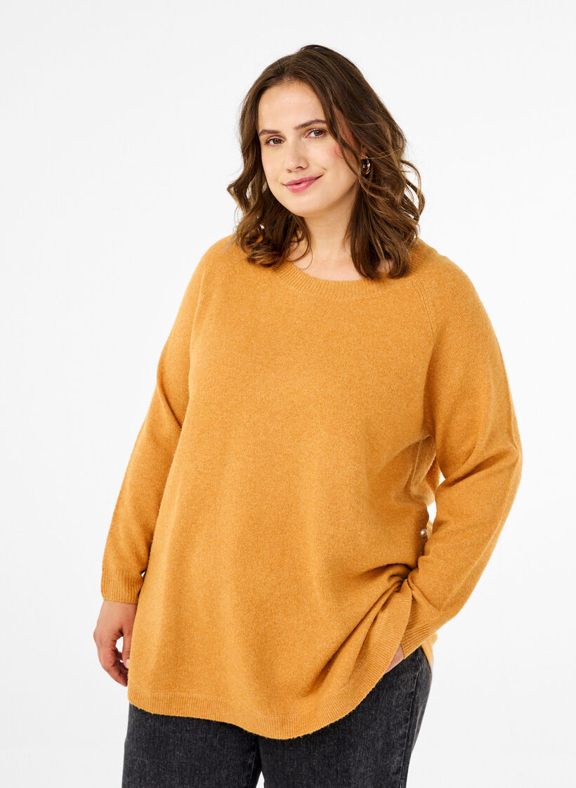 Dzianinowa bluzka z koralikami, Yam White Mel., Model image number 0