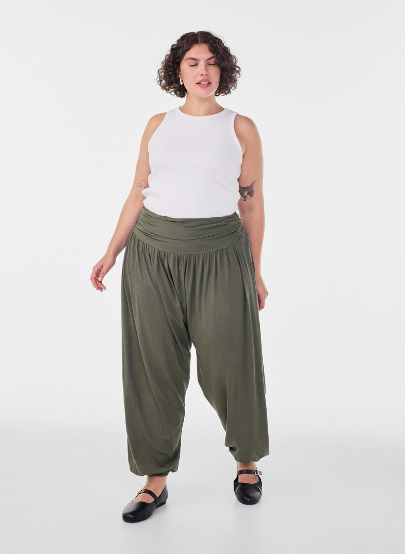 Luzne spodnie haremowe, Zielony, Model image number 0