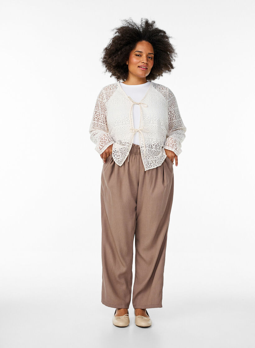 Kardigan z azurowym wzorem i wiazanymi sznurkami, Biały, Model image number 1