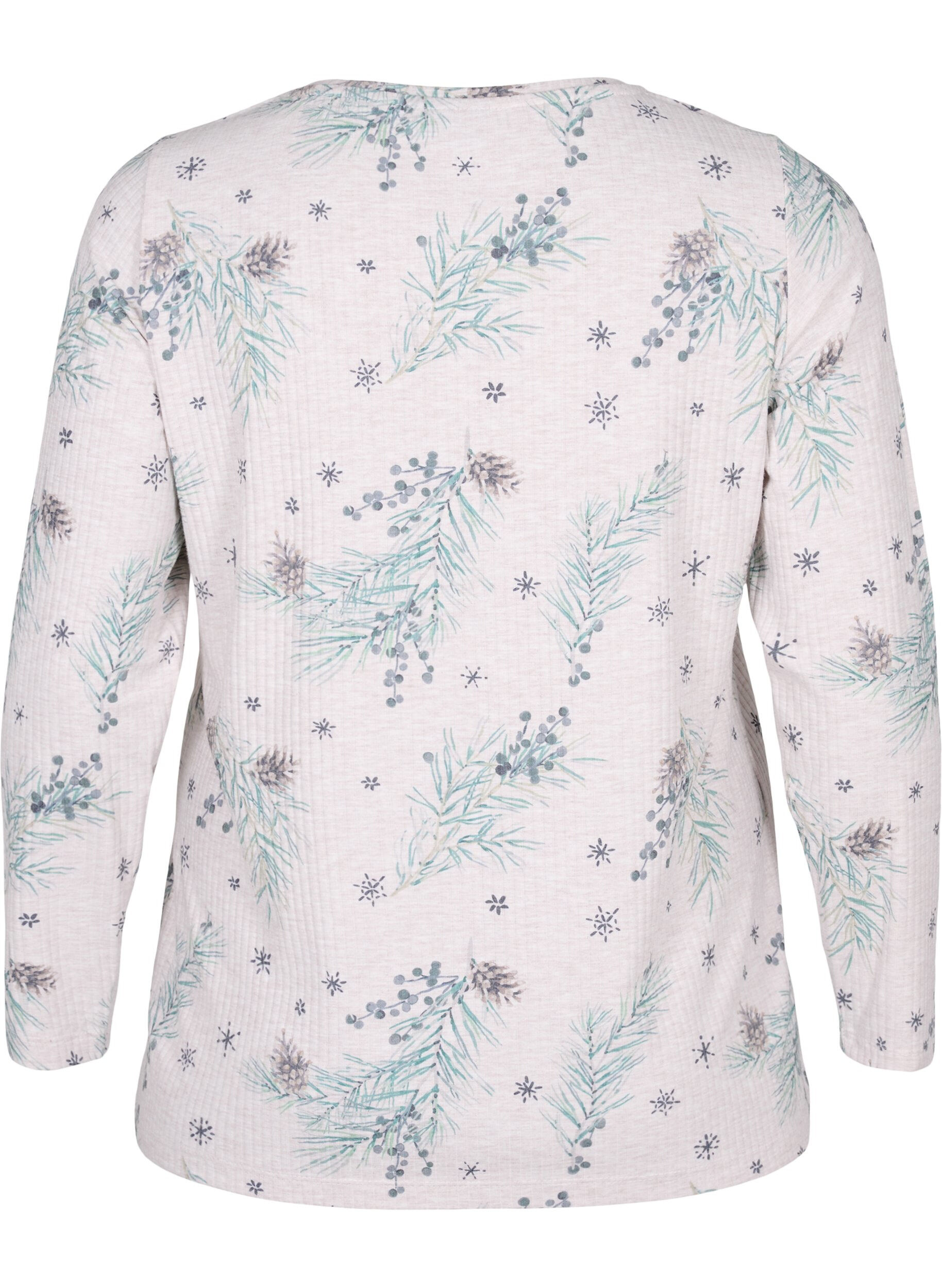 Zizzi Long-sleeved top in rib, Natural M&eacute;l AOP Gran, Packshot image number 1