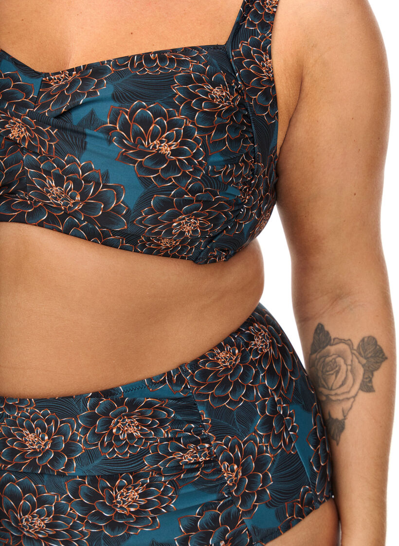 Bikinikowy top z wysci&oacute;lka i nadrukiem, Niebieskie, Model image number 2