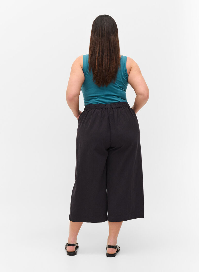 Luzne bawelniane spodnie culotte, Black, Model image number 1