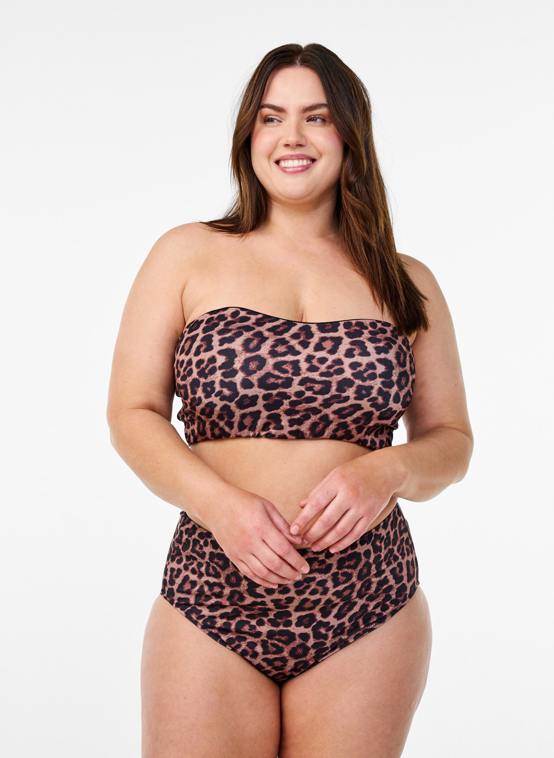 Zizzi G&oacute;ra od bikini w panterke, Beżowy, Model image number 1