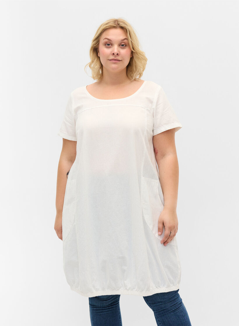 Bawelniana sukienka z kr&oacute;tkim rekawem, Biały, Model image number 0